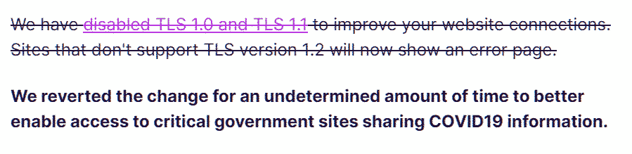 Firefox 74 Reverting deprecation of TLS 1.0 and 1.1